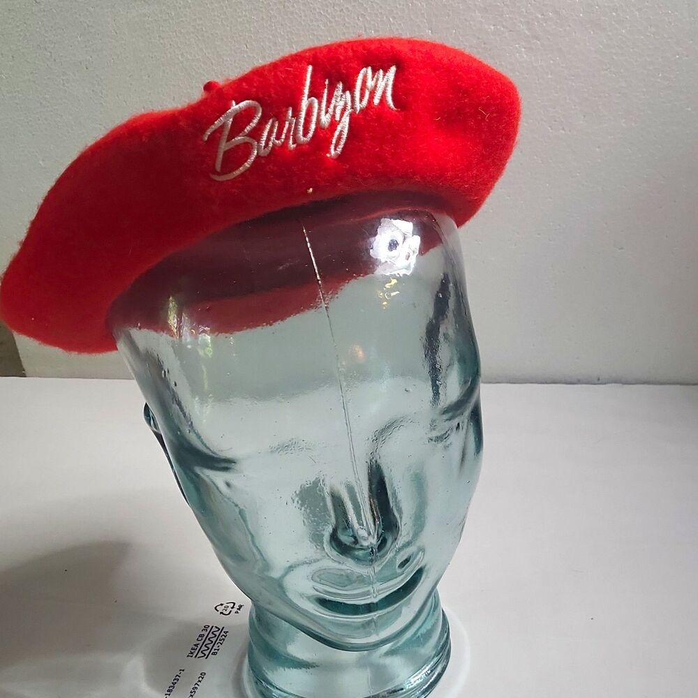 Barbizon Red Wool Felt Beret Hat Solid Embroidered 10in Fall Winter Casual